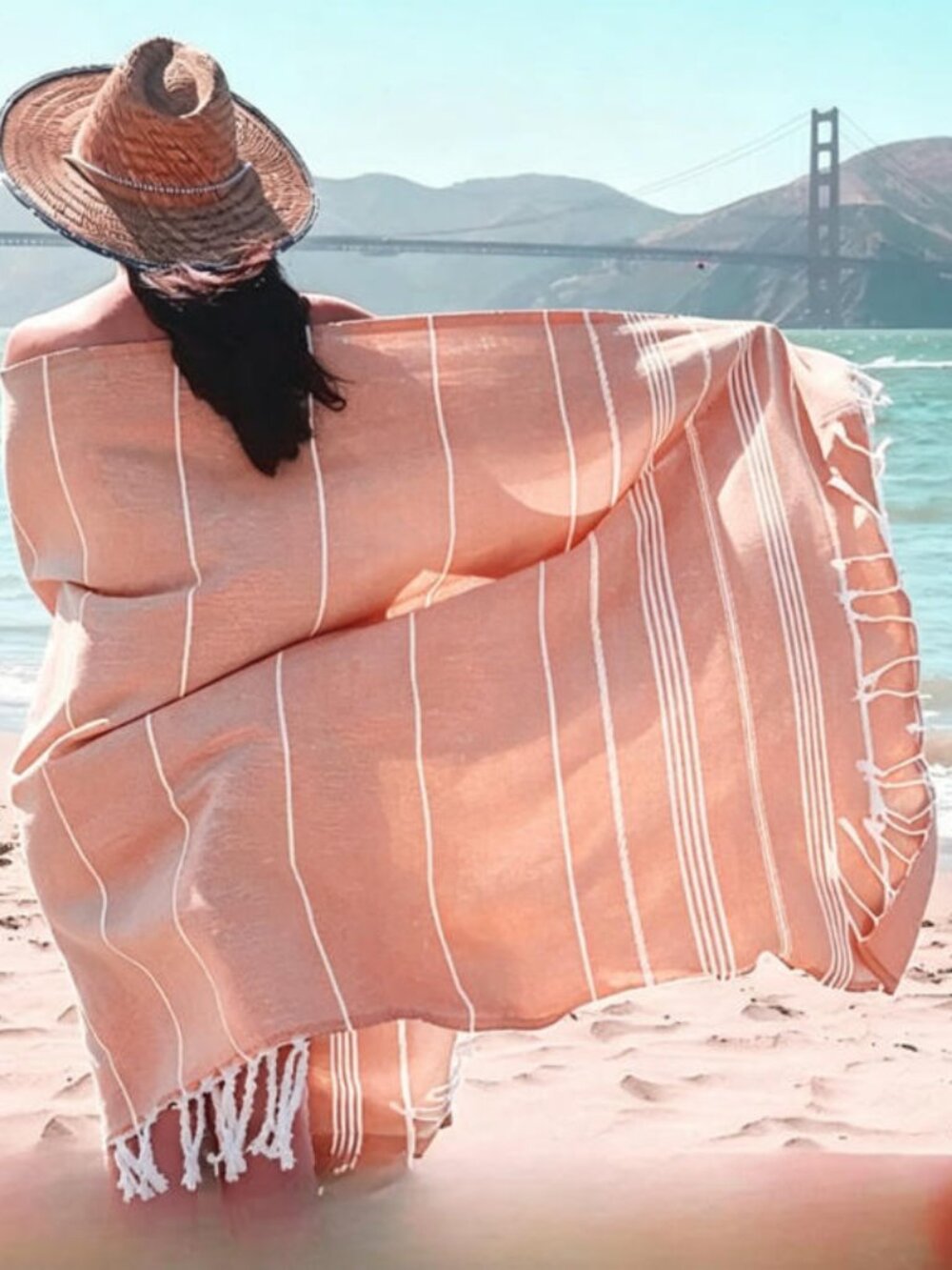 Orange Turkish Towel Cotton Sports Beach Towel 100*180CM